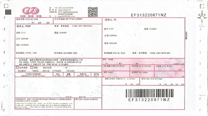 EFS平安快遞No.1打印模板